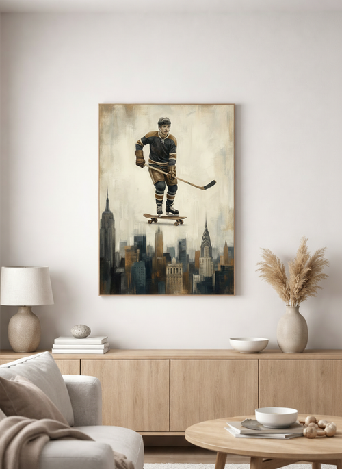 AI Canvas 50x70 cm - En hockeyspelare på skateboard