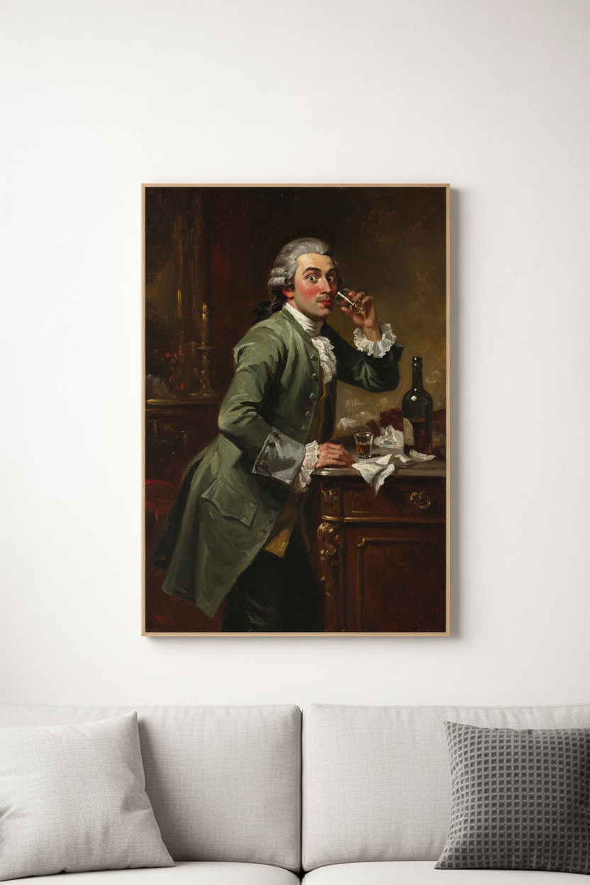 AI Canvas 70x100 cm - Servitör som tar en shot i smyg, 1700-tal
